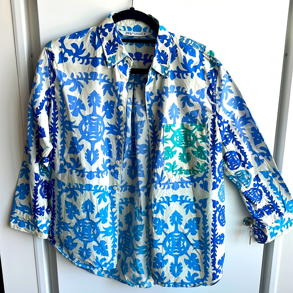 Zara Patterned Poplin Button Down - image 1